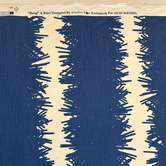 Abstract Yardage From Studio Bon Collection in Bang for Schumacher in Navy Color Wave- 1.75 Yards For Sale - Image 3 of 5