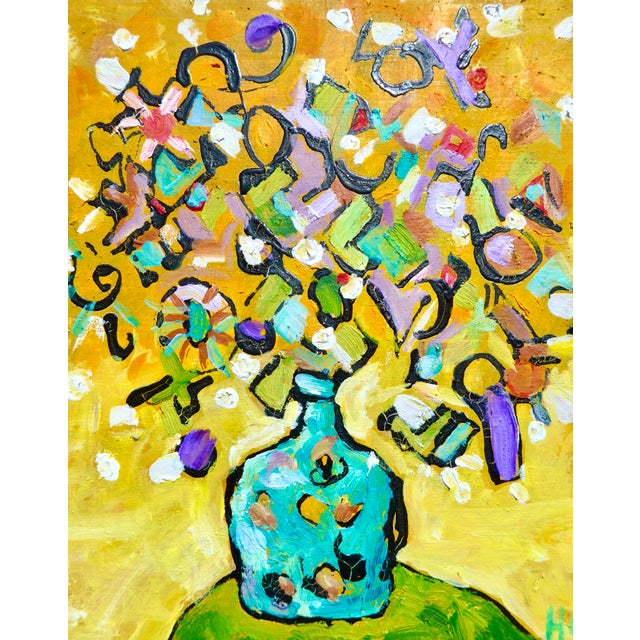 Bright and vibrant original oil painting on a a canvas presented wired and ready to hang in a gilded gold frame. The...