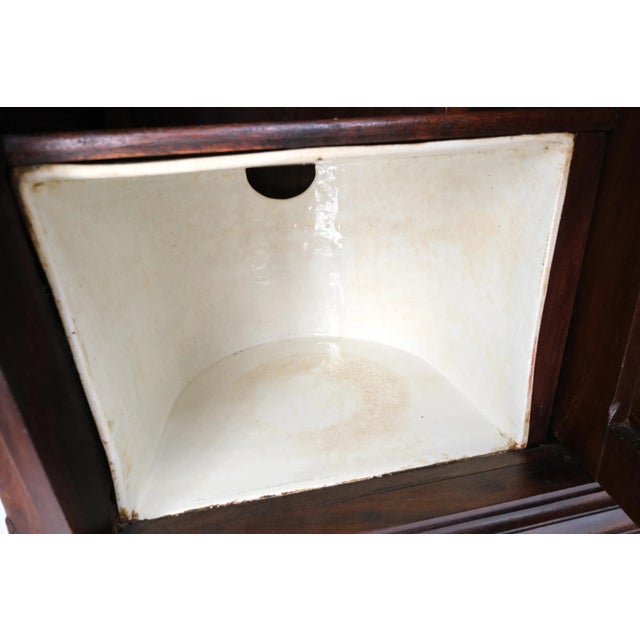 Tall Narrow Walnut Marble Top Night Stands End Table Cabinet Porcelain Insert For Sale - Image 11 of 13