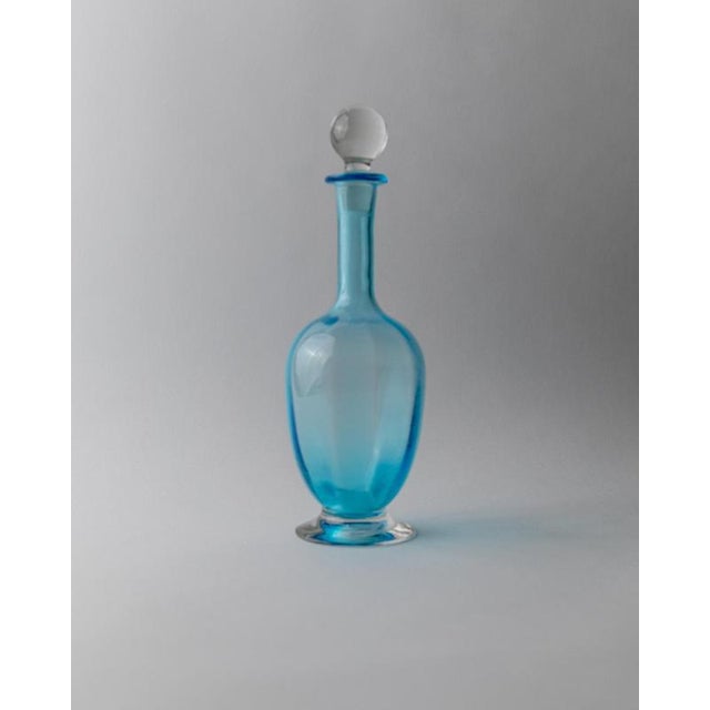 Vintage Blue and Clear Murano Glass Decanters with Stoppers, 1950s, Set of 3 For Sale - Image 4 of 11