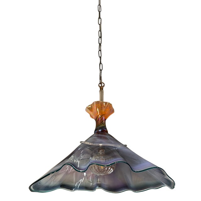 Glass Vintage Hand Blown Multicolor Tiered Abstract Jellfish Art Glass Pendant Light For Sale - Image 7 of 18