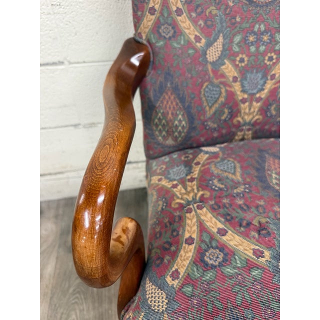 Vintage Queen Anne Style Gooseneck Arm Mahogany Library Chair For Sale - Image 10 of 13