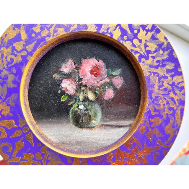 Wood Framed Original Floral Painting Golden Antique Style Wall Decor by Valeriya Serova For Sale - Image 7 of 8