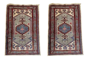 1960s Persian Sarab Ivory and Light Blue Small Area Rugs - A Pair