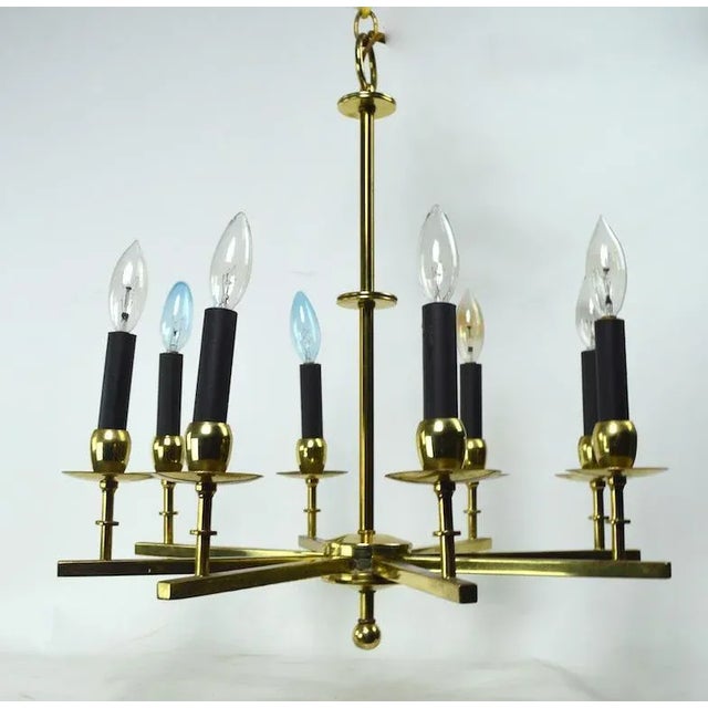 Mid 20th Century Eight-Light Brass Spoke Chandelier For Sale - Image 5 of 6