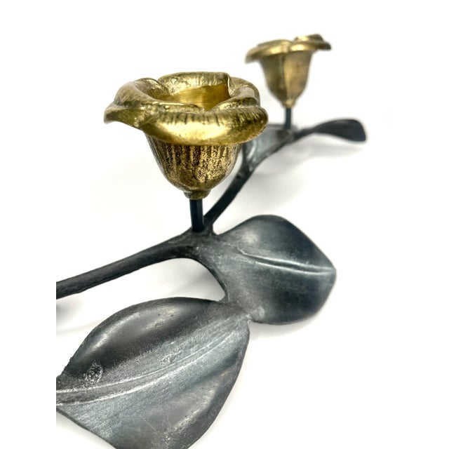 Art Nouveau Pewter & Brass Sculptural Floral Candleholder For Sale - Image 10 of 11