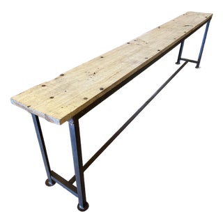 1980s Salvage Wood Bench With Metal Base For Sale