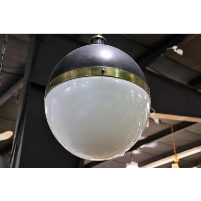Mid-Century Modern Spherical Glass Brass and Metal Mid Century Modern Chandelier Pendant Lamp For Sale - Image 3 of 7