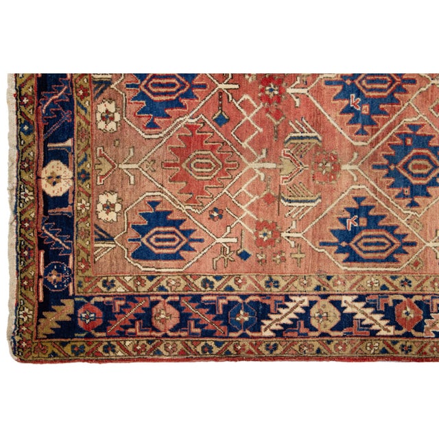 1960s Vintage Handmade Persian Heriz Wool Runner With Peach Accents For Sale - Image 4 of 7