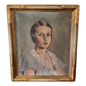 1930's Art Deco Portrait Painting of a Woman, Framed