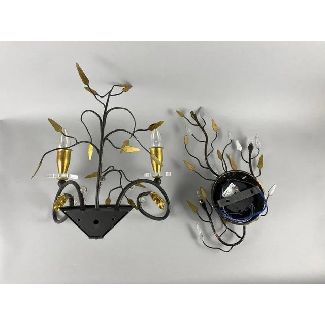 Vintage Art Wall Sconces in Black and Gold Wrought Iron, Italy, 1970, Set of 2 For Sale - Image 4 of 11