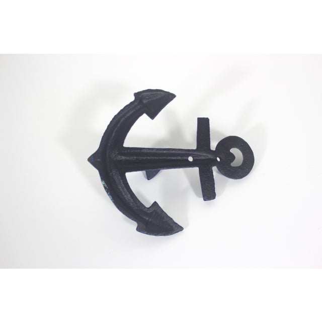 Vintage Cast Iron Anchor Hook Coastal Nautical Beach House Style Blue For Sale - Image 9 of 9