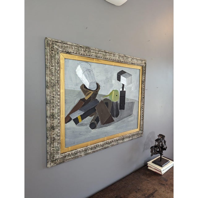 1968 Mid-Century Modern "Stacked Objects" Vintage Still Life Oil Painting by Swedish Artist Gunnar Hållander (1915-1980), Framed For Sale - Image 4 of 12