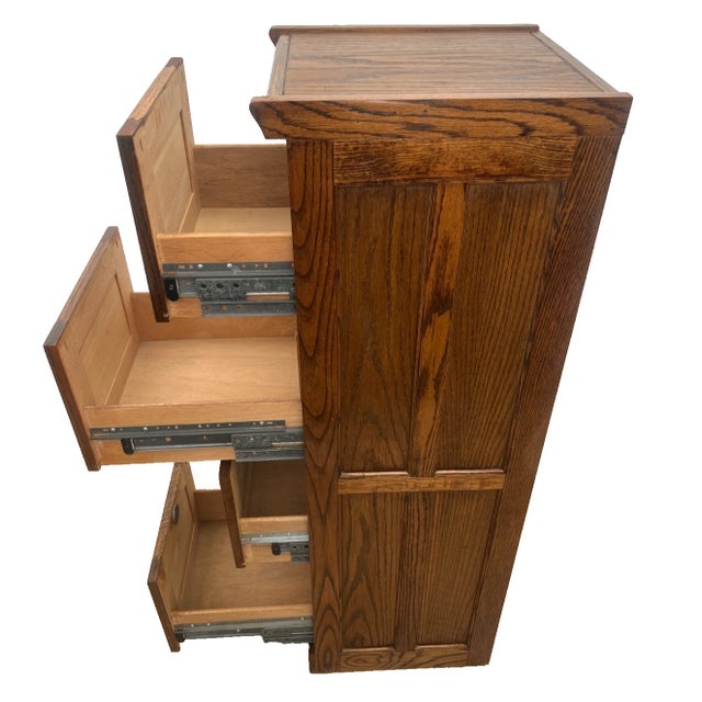 Vintage Tiger Oak File Cabinet Four Drawers, Paneled Sides, Rare Letter Size For Sale In Palm Springs - Image 6 of 12