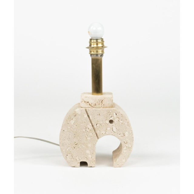 Mid-Century Modern Elephant Table Lamps in Travertine and Brass, 1970s, Set of 2 For Sale - Image 12 of 17