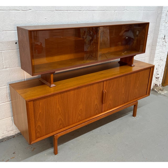 Mid-Century Modern Danish Mid-Century Modern Teak Server W/ Glass Top Hutch For Sale - Image 3 of 18