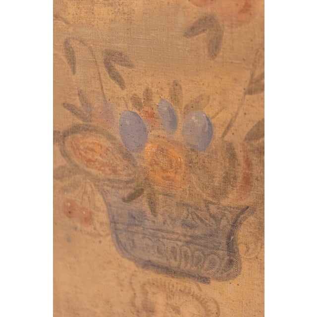 Textile French 18th Century Hand-Painted Pastoral Panels with Fruit Vases and Birds - A Pair For Sale - Image 7 of 12