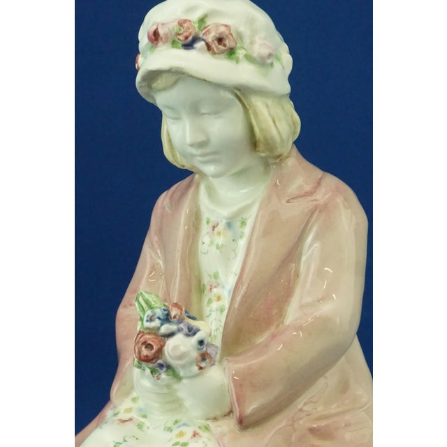 20th Century Art Nouveau Ceramic Seated Girl with a Bouquet of Flowers by Muller for Goldscheider, Austria, Early 1900s For Sale - Image 12 of 18