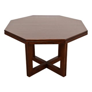 Frank Lloyd Wright Style Mid-Century Modern Oak X-Base Dining Table, Newly Refinished For Sale