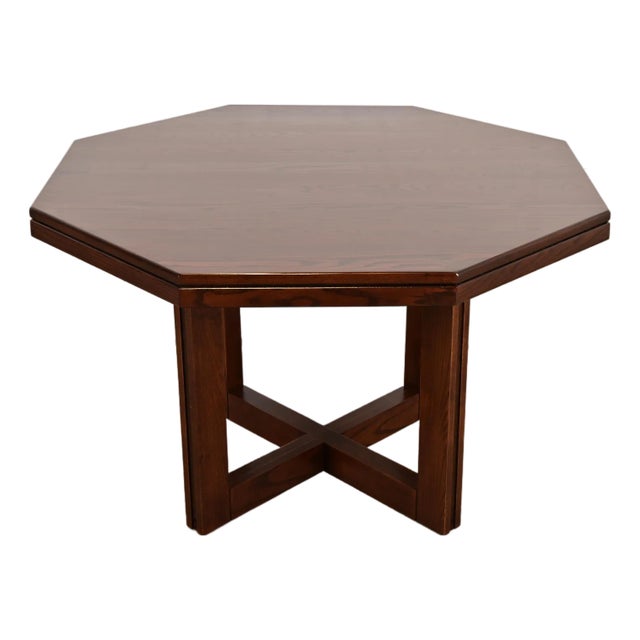 Frank Lloyd Wright Style Mid-Century Modern Oak X-Base Dining Table, Newly Refinished For Sale