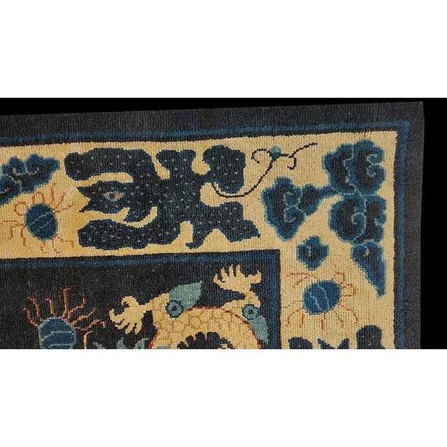 Navy Blue 1890s Navy Blue Dragon Medallion Antique Chinese Ningxia Carpet 6' X 8' 8'' Wool Knotted Rug For Sale - Image 8 of 8