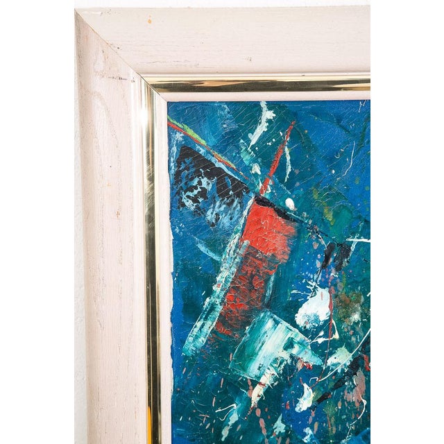 Wood 1960s Mid Century Modern Oil Painting Abstract Expressionism For Sale - Image 7 of 12