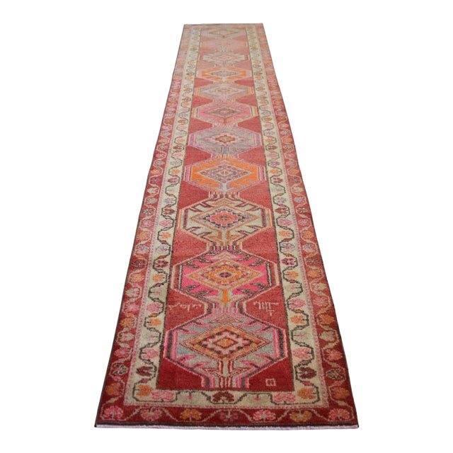 1970s Vintage Hand Knotted Runner Kitchen Decor Hallway Rug For Sale