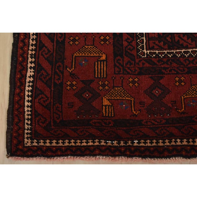 Baloch Rug 3’9” X 6’7” Red Wool Vintage Tribal Hand-Knotted Oriental Carpet For Sale - Image 10 of 13