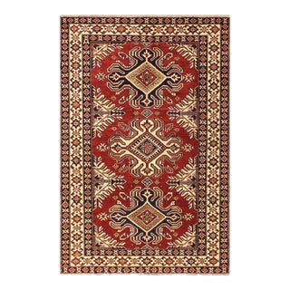 Bohemian Super Kazak Red/Beige Wool Rug - 4'1'' X 6'0'' For Sale