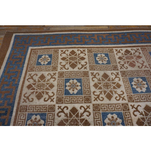 1860s Ivory Geometric Antique N. Chinese Mongolian Rug 10'4" X 13'4" Handknotted Wool Carpet For Sale - Image 9 of 18