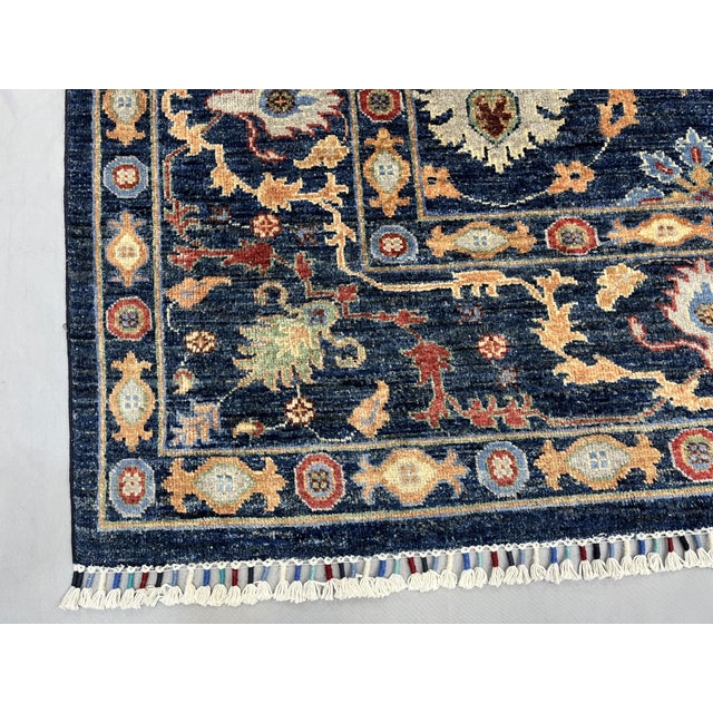 Navy Blue Afghan Sultani Natural Dye Wool Rug, Persian Floral Botanical Design, 8′2″ × 9′11″ For Sale - Image 10 of 16