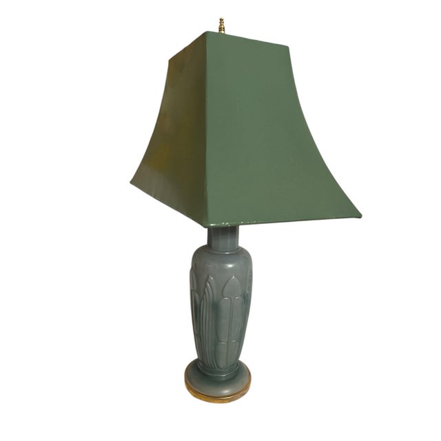 Art Nouveau Mid 20th Century Art Nouveau Green Glass Table Lamp For Sale - Image 3 of 12