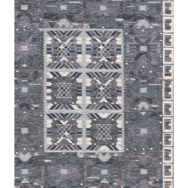 Measures: 8'3 x 10'4. Scandinavian Flat-Weave Rug, Gray Blue Charcoal by Keivan Woven Arts 8'3 x 10'4. Keivan Woven Arts /...