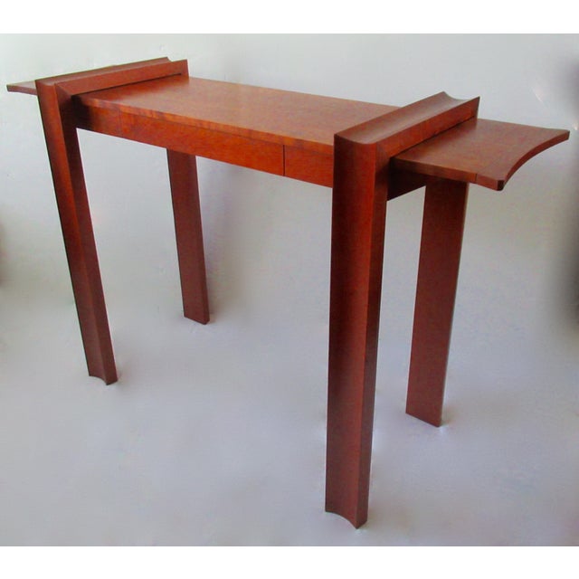 C. 1987-88 Minimalist Cherry Wood Hand-Crafted Console Table With Center Drawer For Sale - Image 4 of 15