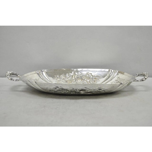 Antique Victorian Silver Plated Fruit Harvest Repousse Centerpiece Fruit Bowl For Sale - Image 14 of 16