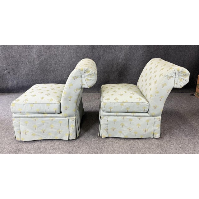Pair of Calico Corners High-Quality Rolled Back Slipper Chairs For Sale - Image 4 of 15