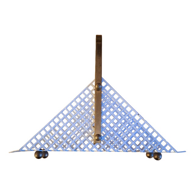 Mid-Century Napkin Holder in Lacquered Perforated Metal with Brass Handle and Feet, 1950s For Sale