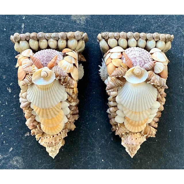 Vintage Coastal Shell Encrusted Brackets - A Pair For Sale - Image 9 of 12