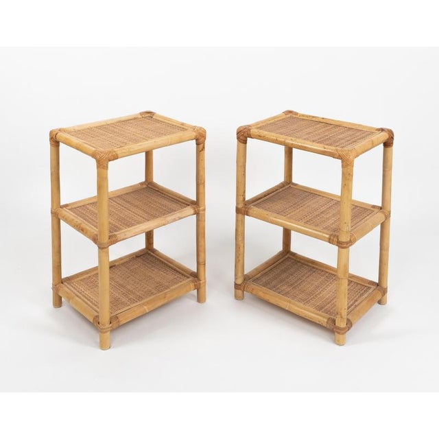 Mid-Century Modern Mid-Century Modern Italian Side Tables in Bamboo with Rattan and Wicker, 1970s, Set of 2 For Sale - Image 3 of 14