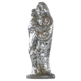 Large Early 20th Century Patinated Mercury Glass Madonna with Child Sculpture For Sale
