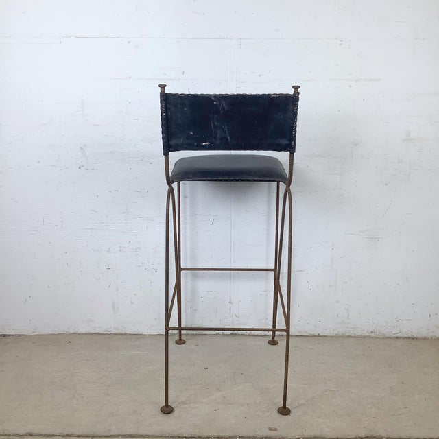 Vintage Studio-Made Sculptural Iron Counter Stool With Black Leather Seat For Sale - Image 13 of 18