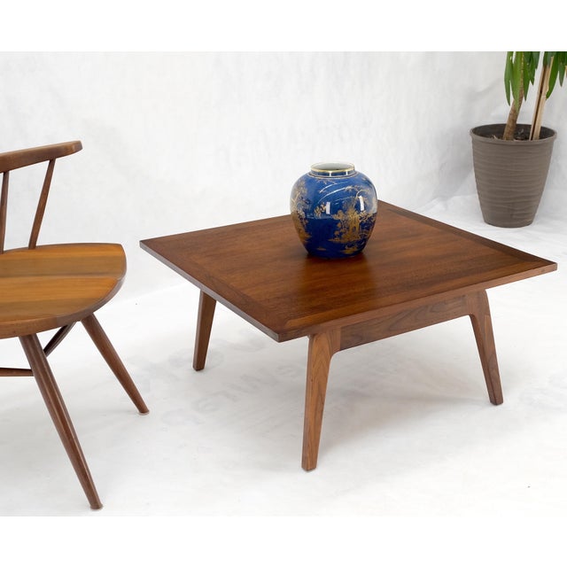 Square Walnut Mid Century Modern "Floating" Top Coffee Center Table Risom Style