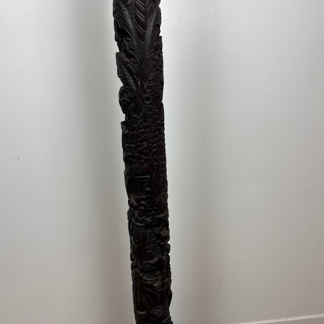 Chinese Early 20th Century Hand Carved Ebonized, Wood, Chinese Floor Lamp For Sale - Image 3 of 12