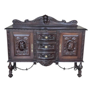 Late 19th Century Renaissance Spanish Buffet with Two Doors, Three Drawers For Sale