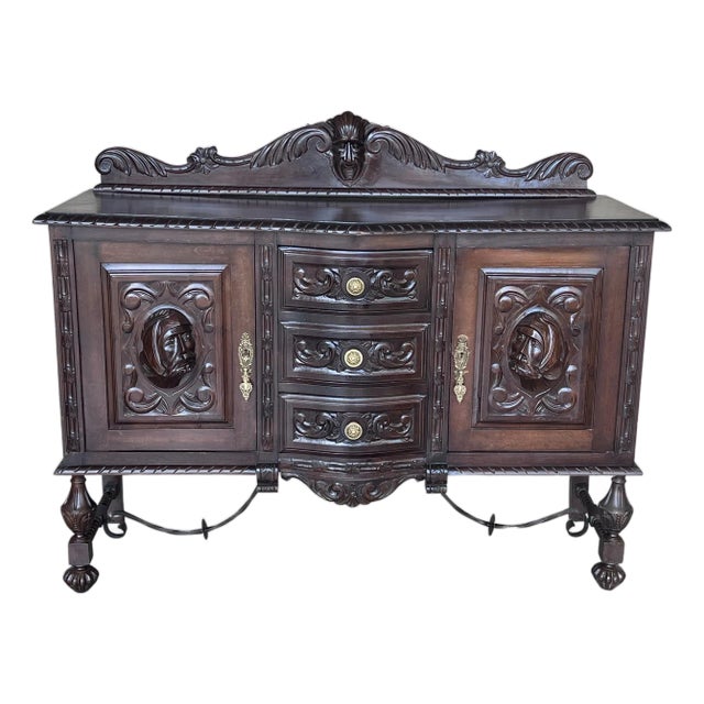 Late 19th Century Renaissance Spanish Buffet with Two Doors, Three Drawers For Sale