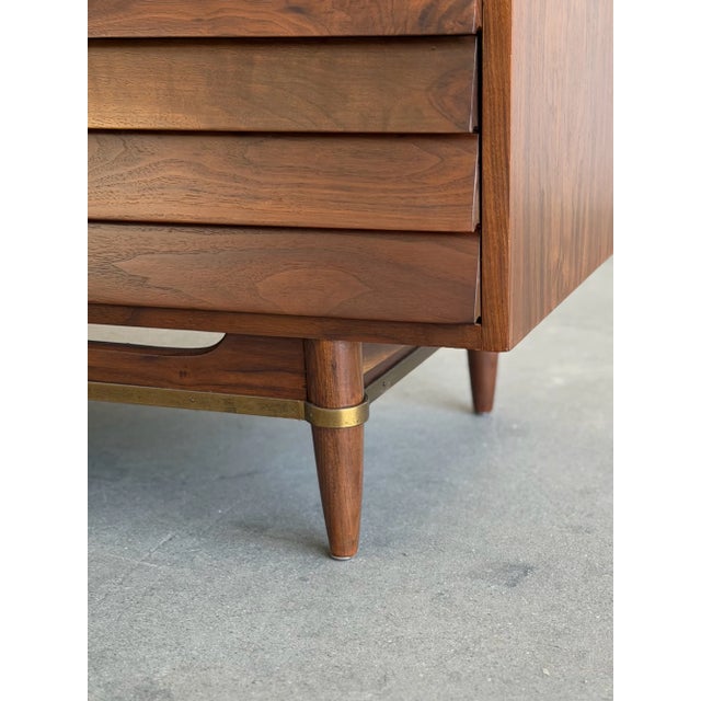 Wood 1960s Walnut Dresser With Brass Accents by American of Martinsville For Sale - Image 7 of 11