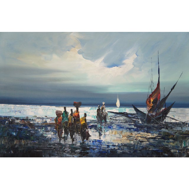 Vintage Impressionist Nautical Maritime Seascape Oil Painting on Canvas For Sale - Image 6 of 12