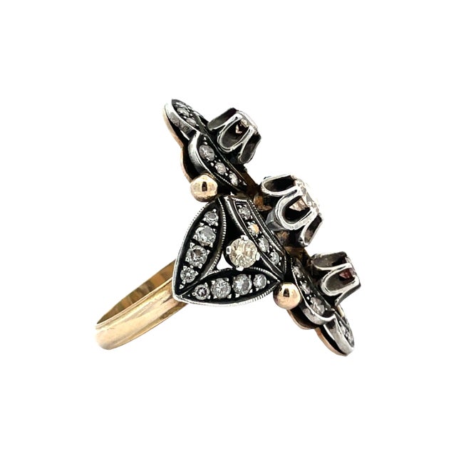 Silver Vintage 14k Yellow Gold Buttercup Set Diamond Plaque Ring, Size 8.75 For Sale - Image 8 of 8