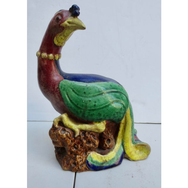 Dark Green Antique Chinese Terra Cotta Phoenix Birds - A Pair of 2 For Sale - Image 8 of 9