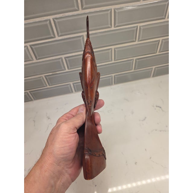 Mid-Century Balinese Art Deco Elongated Maiden Bust in Premium Hardwood For Sale - Image 10 of 12